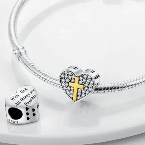 Love Jesus cross with CZ heart for Pandora bracelets charm Sterling 925 - Picture 4 of 4